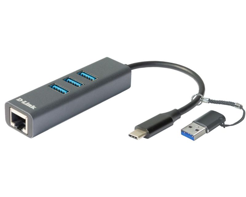 D-link Usb-c/usb to Gigabit Ethernet Adapter with 3 Usb 3.0 Ports (dub- 2332)