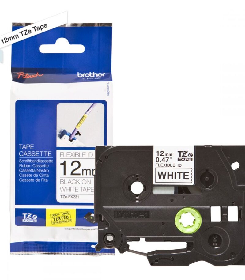 Labelling Tape Cassette Brother TZE-FX231 12mm Black On White Tape