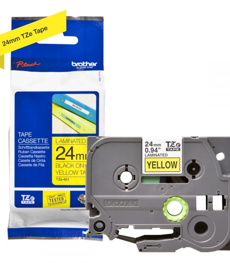 Labelling Tape Cassette Brother TZE-651 24mm Black On Yellow Tape