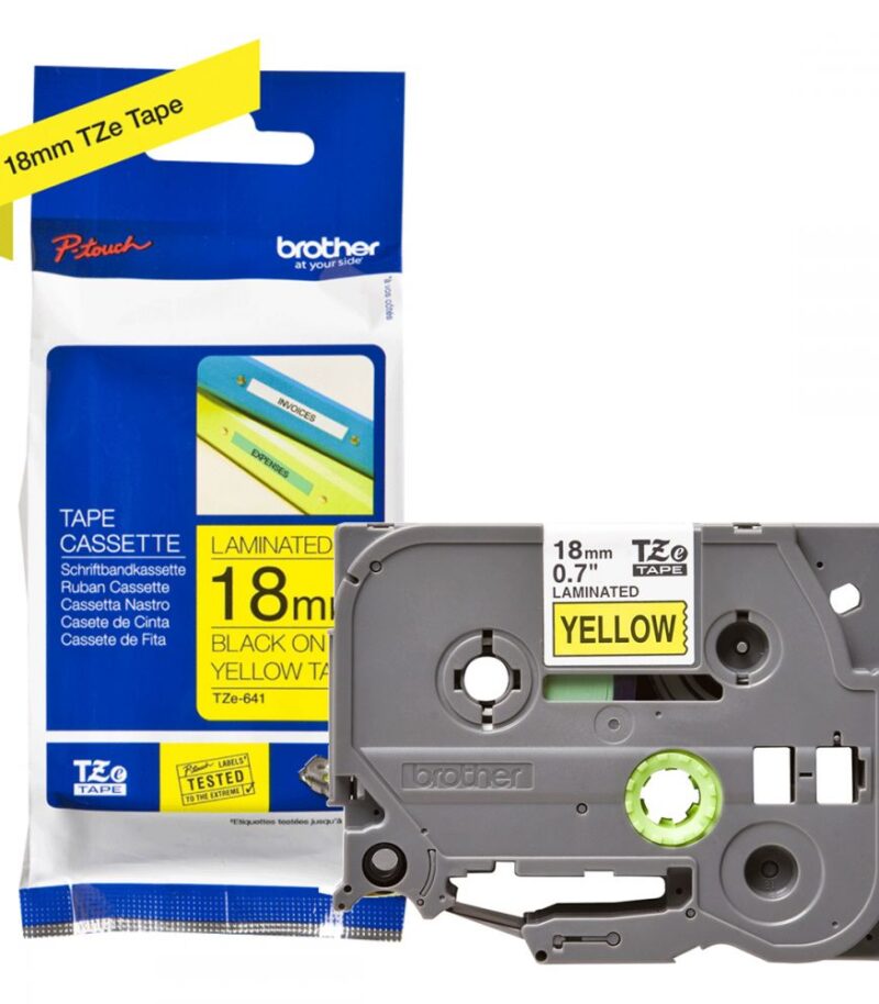 Labelling Tape Cassette Brother TZE-641 18mm Black On Yellow Tape