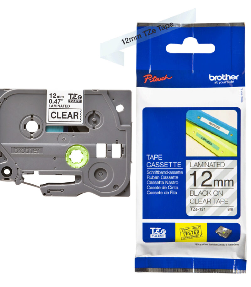 Labelling Tape Cassette Brother TZE-131 12mm Black On Transparent Tape