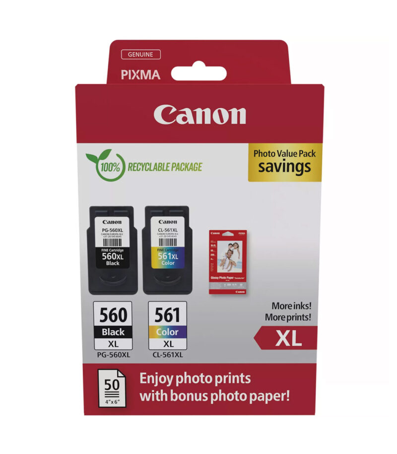 Canon PG-560XL,CL-561XL Photo Value Pack με 2 Μελάνια Εκτυπωτή InkJet Μαύρο - 3712C008