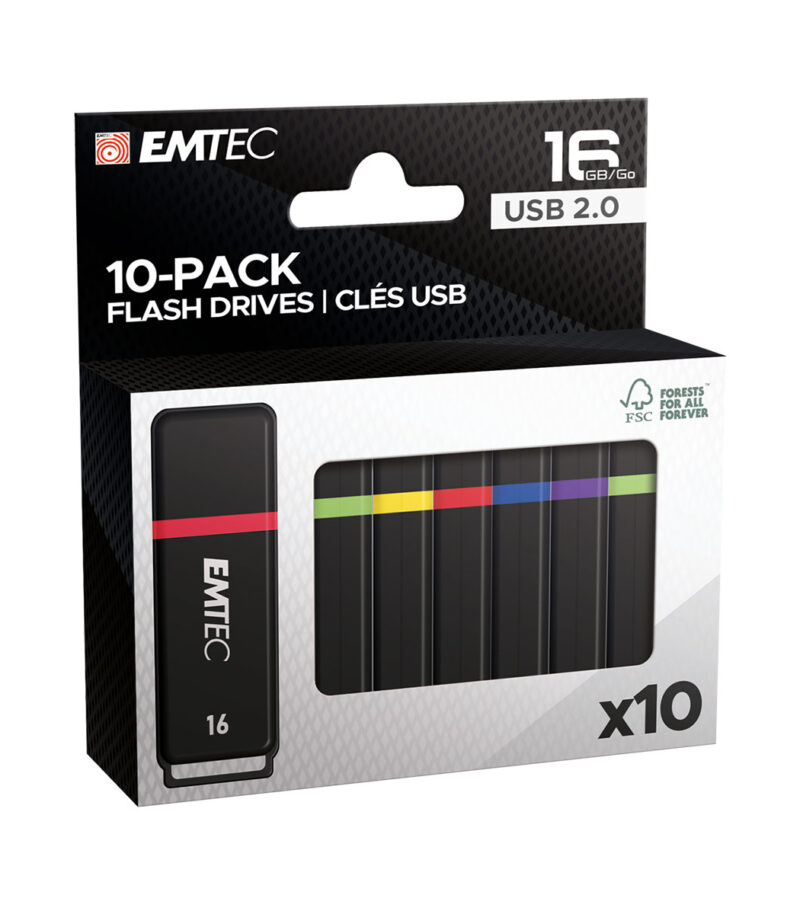 Emtec K100 16GB , 10 τμχ USB 2.0  - Black,Color