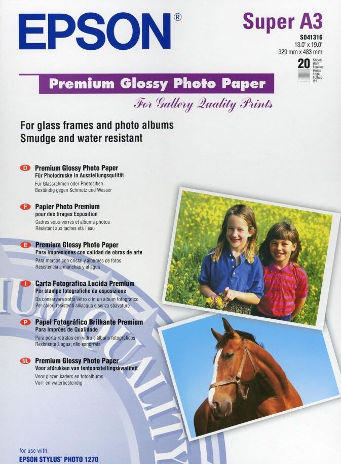 Premium Photo Paper Epson Gloss A3+ 20Shts 255g