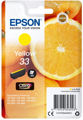 Ink Epson 33 C13T33444012 Claria Premium  Yellow - 4.5ml