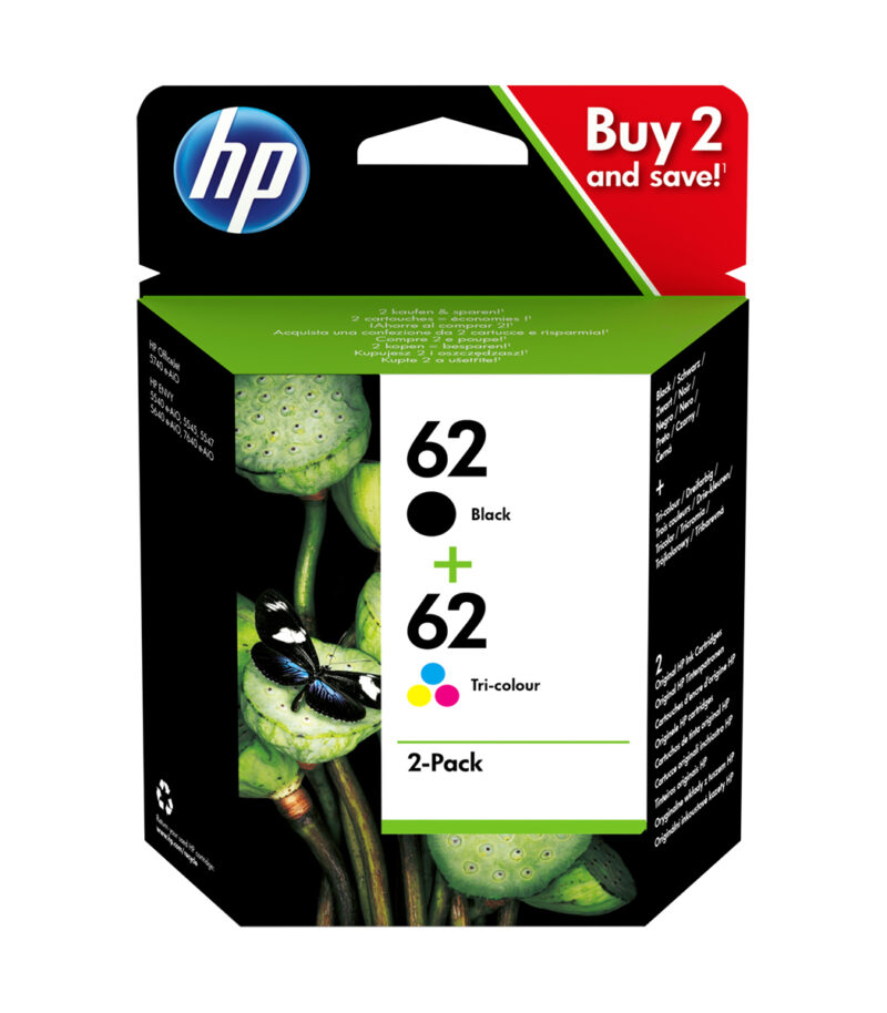 HP 62 2-pack Black Tri-color Original Ink Cartridges