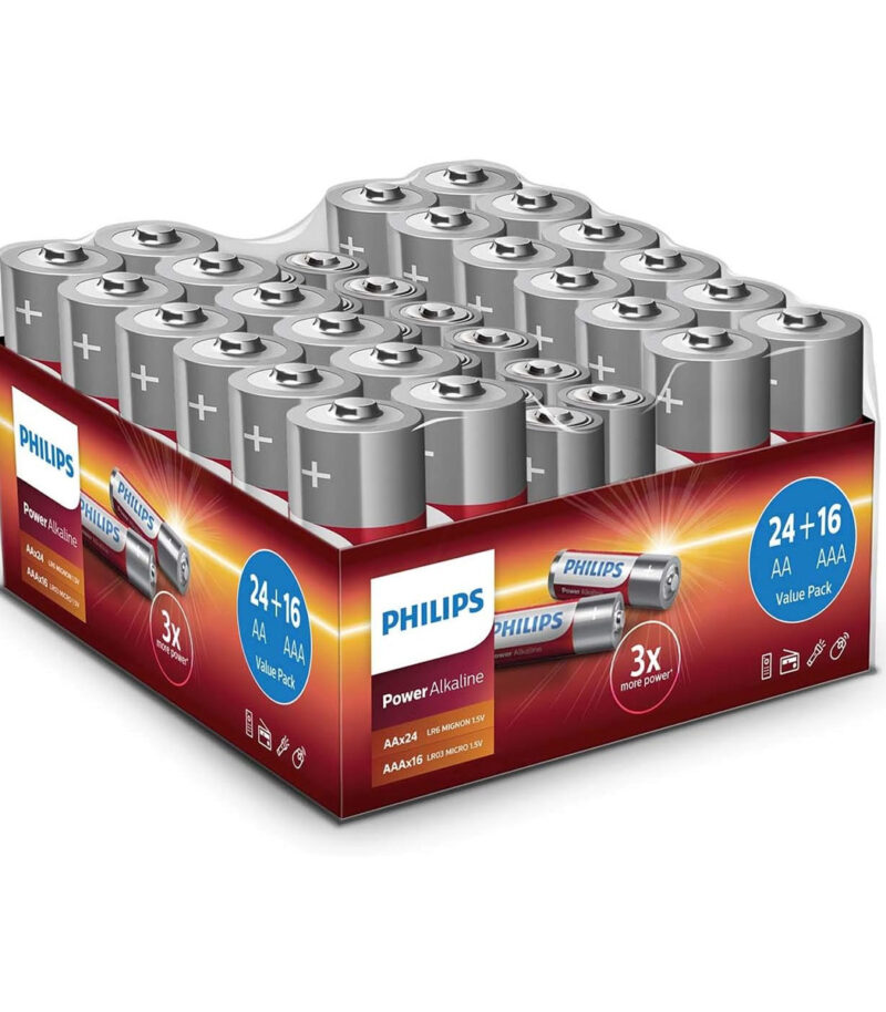 Philips LR036G40W.GRS Power Alkaline Αλκαλικές μπαταρίες υψηλής απόδοσης 40 τμχ  AA x 24 τμχ ΑΑΑ x 16 τμχ