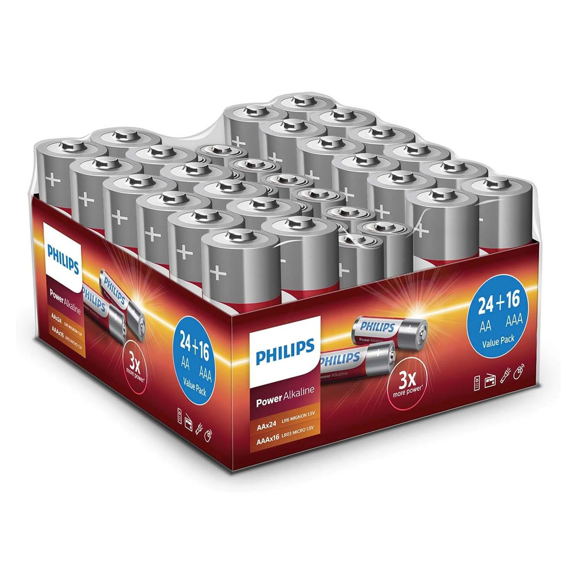 Philips LR036G40W.GRS Power Alkaline Αλκαλικές μπαταρίες υψηλής απόδοσης 40 τμχ  AA x 24 τμχ ΑΑΑ x 16 τμχ