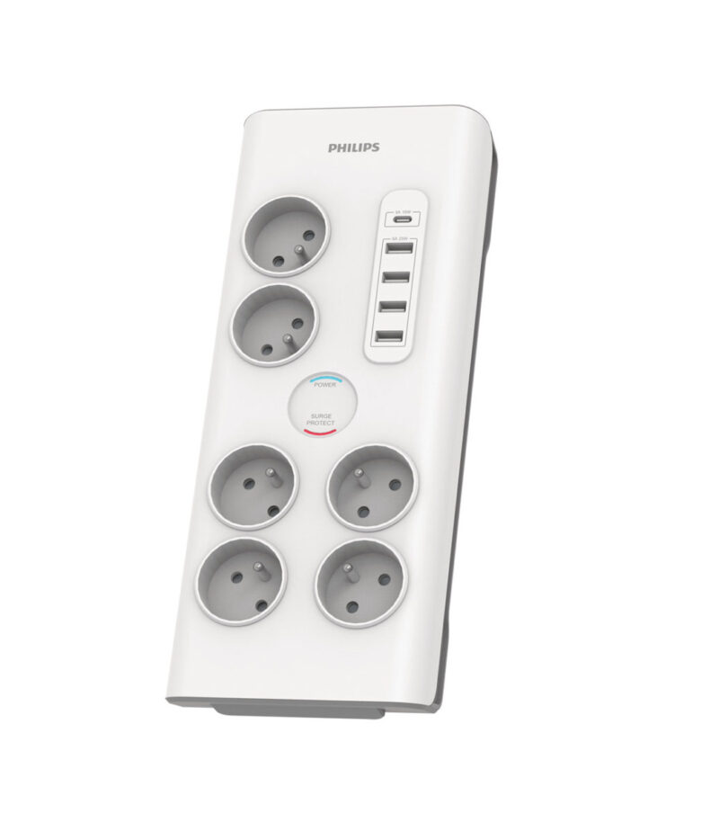 Philips SPN7060WA.GRS Πολύπριζο ασφαλείας 6 θέσεων με 1 USB Type-C 15 W και 4 USB Type-A 20 W