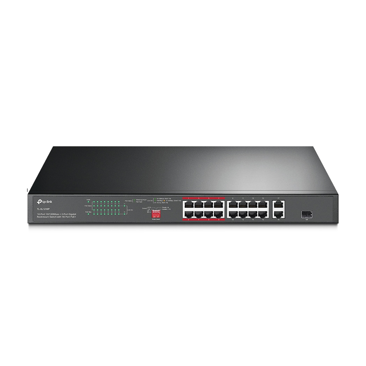 TP-Link TL-SL1218P 16-Port 10 100Mbps + 2-Port Gigabit Rackmount Switch with 16-Port PoE+