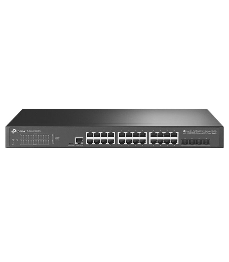 Tp-Link TL-SG3428X-UPS JetStream 24-Port Gigabit L2+ Managed Switch with 4 10GE SFP+ Slots and UPS Power Supply