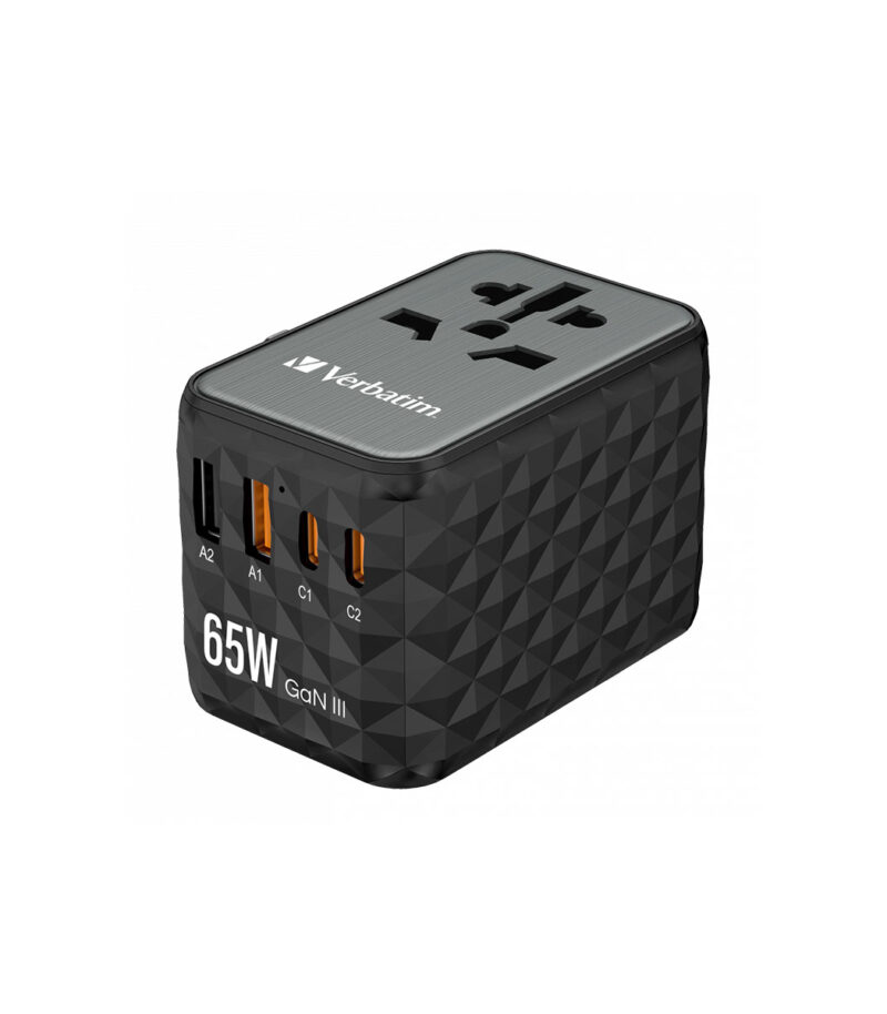 Verbatim UTA-05 GaN III Universal Travel Adapter with 2 x USB-C PD 65W   QC 4+ 2 x USB-A