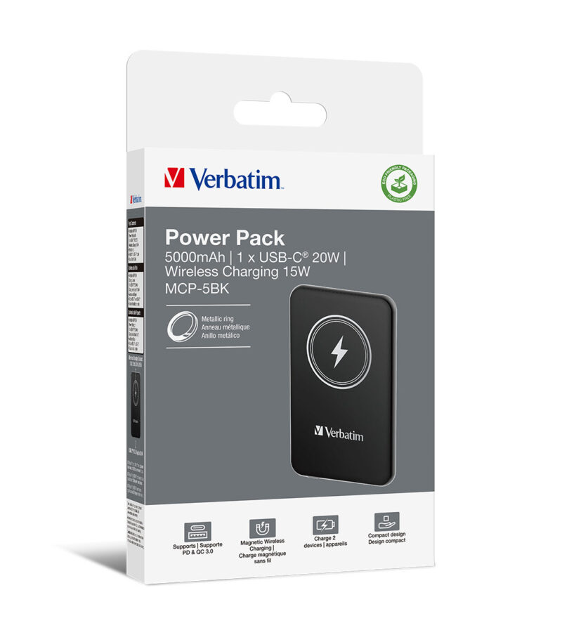 Verbatim Charge 'n' Go Magnetic Wireless Power Bank 5000 Black