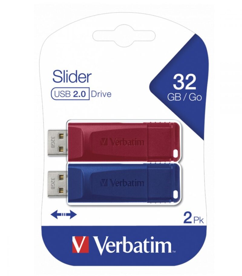VERBATIM USB DRIVE 2.0 STORE ´N´ GO SLIDER 32GB (2 ΤΕΜ RED - BLUE)