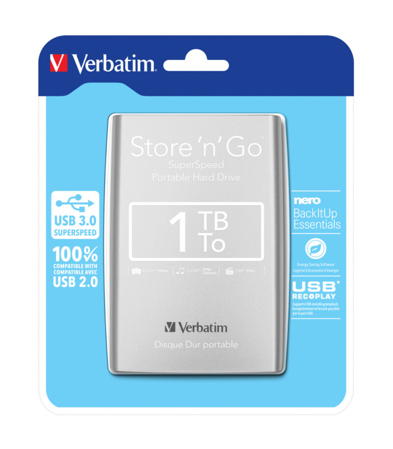 VERB. 2.5″HDD EXT. 3.0 SILVER 1TB - 53071
