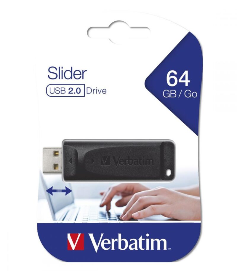 VERBATIM USB DRIVE 2.0 STORE ´N´ GO SLIDER 64GB BLACK