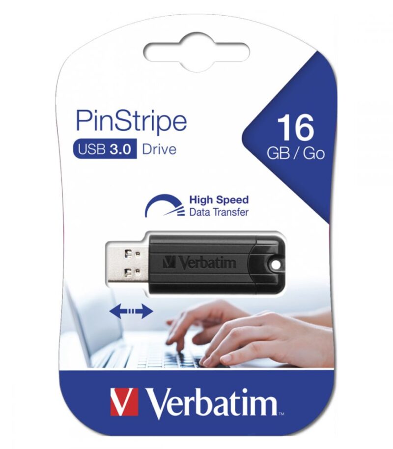 VERBATIM USB DRIVE 3.0 16GB PINSTRIPE BLACK