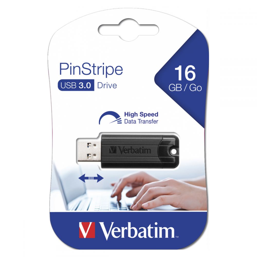 VERBATIM USB DRIVE 3.0 16GB PINSTRIPE BLACK