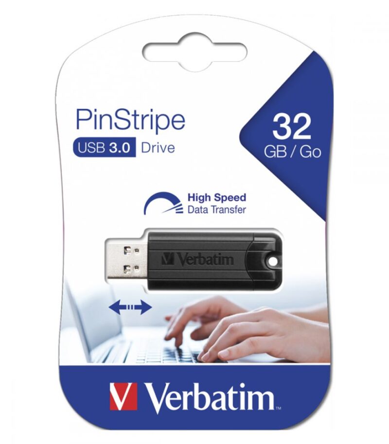VERBATIM USB DRIVE 3.0 32GB PINSTRIPE BLACK 49317