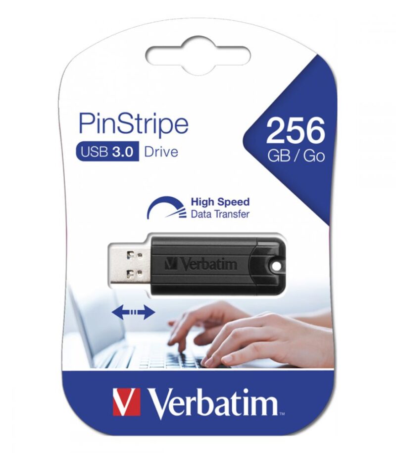 VERBATIM USB DRIVE 3.0 256GB PINSTRIPE BLACK 49320