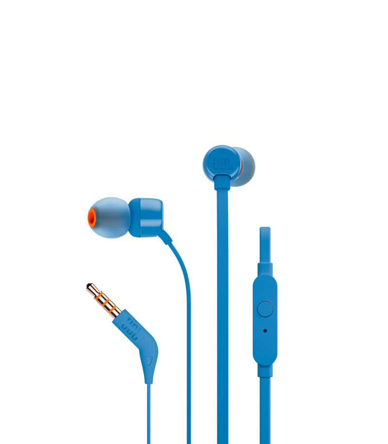 JBL T110, InEar Universal Headphones 1-button Mic-Remote (Blue) JBLT110BLU