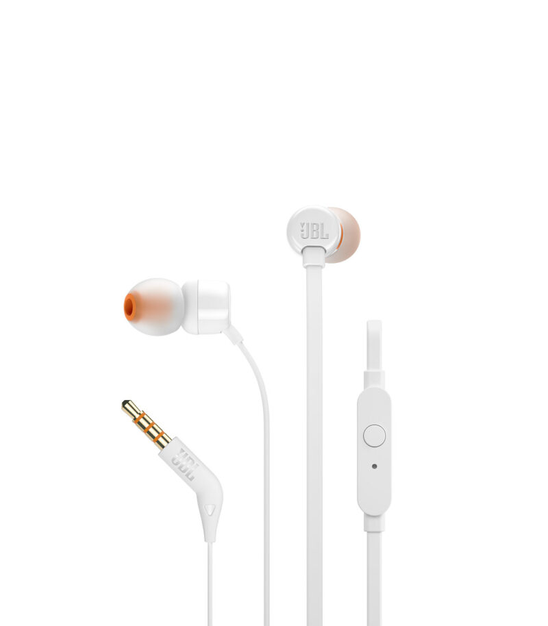 JBL T110, InEar Universal Headphones 1-button Mic-Remote (White) JBLT110WHT