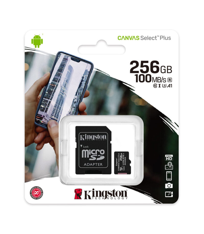 Kingston Canvas Select Plus microSDXC 256GB Class 10 U3 V30 A1 UHS-I με αντάπτορα