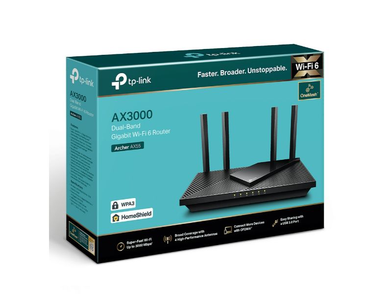 Tp-Link AX3000 Dual Band Gigabit Wi-Fi 6 Router (Archer AX55)