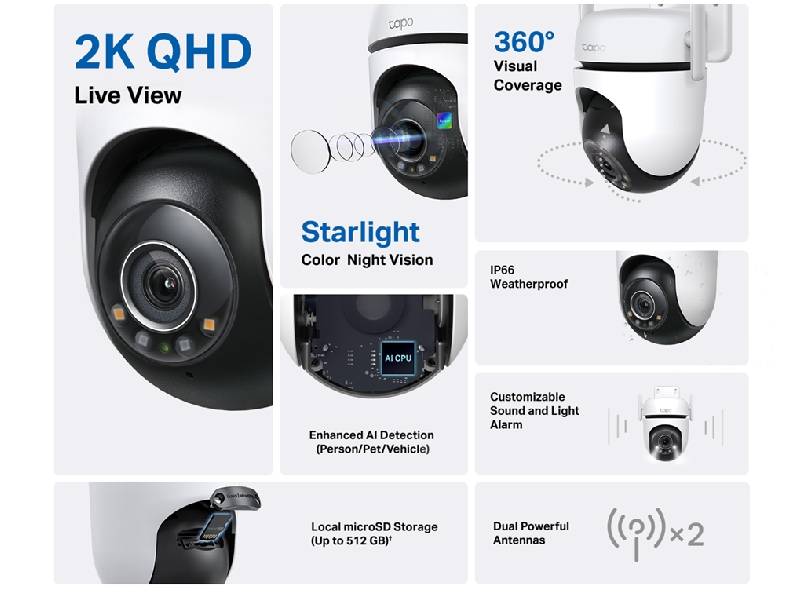 Tp-Link Outdoor Pan/Tilt Security Wi-F- Camera (Tapo C520WS)