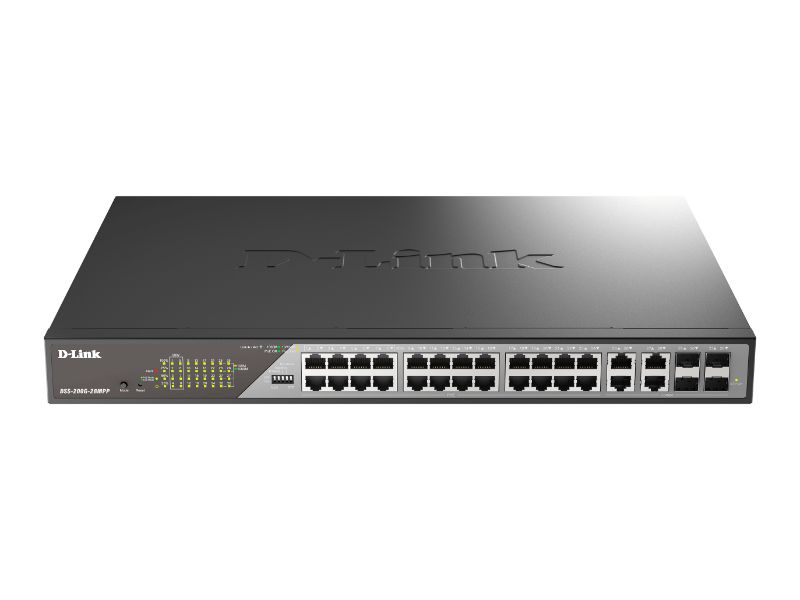 D-Link 28-Port Gigabit Smart Managed PoE+ Switch | 24 PoE+ Ports (518 W) + 4 Combo SFP Ports DSS-200G-28MPP