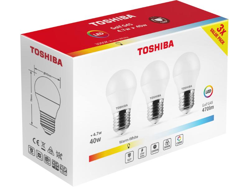 TOSHIBA LED 3PACK G45 E27 4.7W 3000K