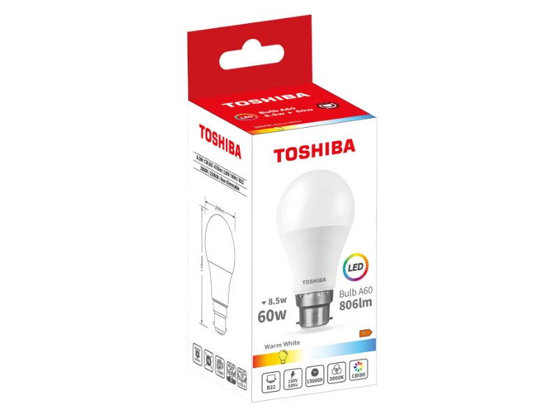 TOSHIBA LED A60 B22 8.5W 3000K