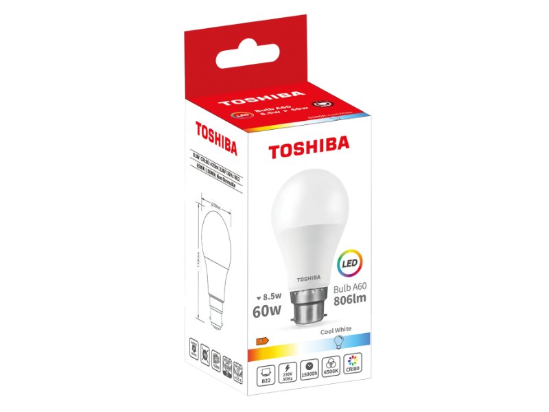 TOSHIBA LED A60 B22 8.5W 6500K