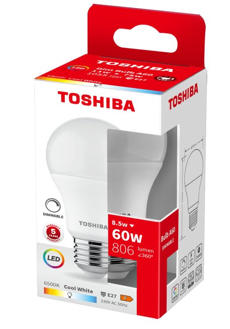 TOSHIBA LED A60 E27 8.5W 6500K DIMMABLE TOSHIBA LED A60 E27 8.5W 6500K DIMMABLE