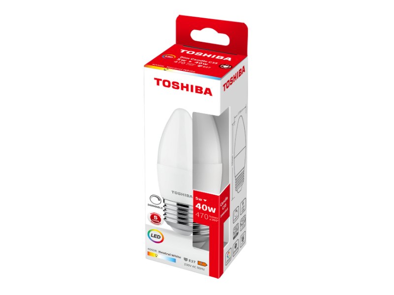TOSHIBA LED C35 E27 5W 4000K DIMMABLE