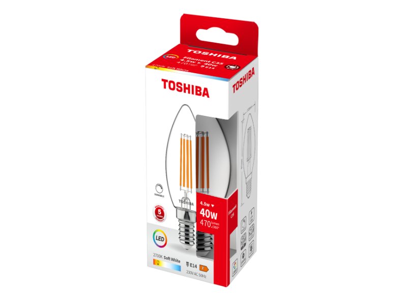 TOSHIBA LED FILAMENT C35 E14 4.5W 2700K DIMMABLE