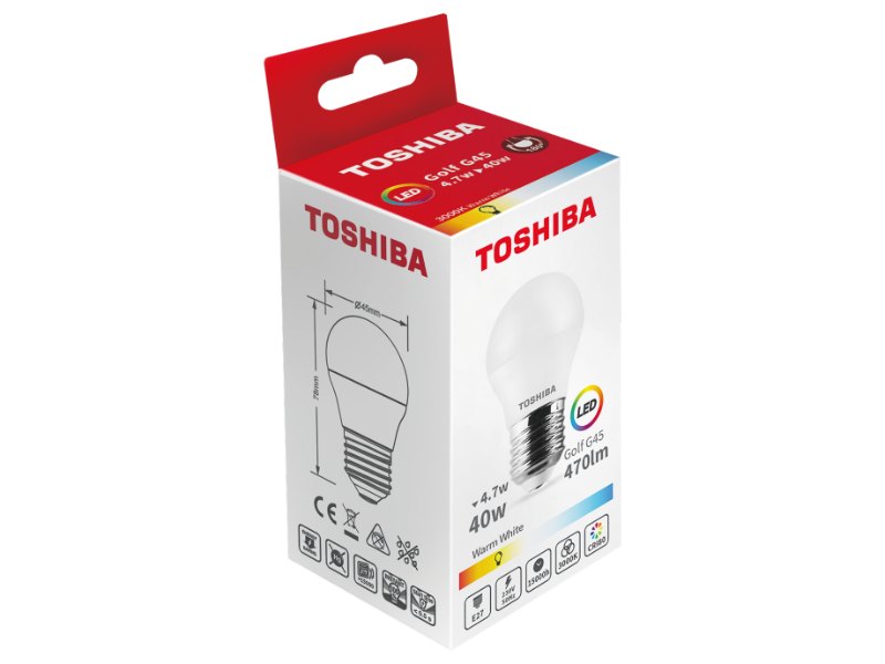 TOSHIBA LED G45 E27 4.7W 3000K