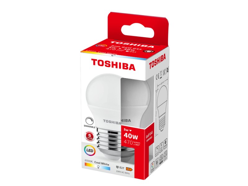 TOSHIBA LED G45 E27 5W 6500K DIMMABLE
